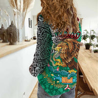 Personalised Viva La Mexico Women Casual Shirt Coat Of Arms Aztec Mix Otomi Patterns - Wonder Print Shop