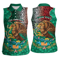 Personalised Viva La Mexico Women Sleeveless Polo Shirt Coat Of Arms Aztec Mix Otomi Patterns - Wonder Print Shop