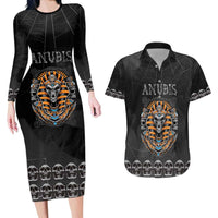 Personalized Halloween Egypt Couples Matching Long Sleeve Bodycon Dress and Hawaiian Shirt Skull Anubis - Wonder Print Shop