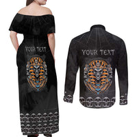 Personalized Halloween Egypt Couples Matching Off Shoulder Maxi Dress and Long Sleeve Button Shirt Skull Anubis - Wonder Print Shop