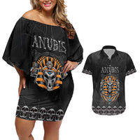 Personalized Halloween Egypt Couples Matching Off Shoulder Short Dress and Hawaiian Shirt Skull Anubis - Wonder Print Shop