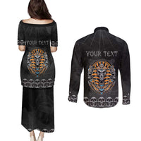 Personalized Halloween Egypt Couples Matching Puletasi and Long Sleeve Button Shirt Skull Anubis - Wonder Print Shop