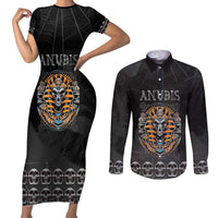 Personalized Halloween Egypt Couples Matching Short Sleeve Bodycon Dress and Long Sleeve Button Shirt Skull Anubis - Wonder Print Shop