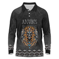 Personalized Halloween Egypt Long Sleeve Polo Shirt Skull Anubis - Wonder Print Shop