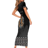 Personalized Halloween Egypt Short Sleeve Bodycon Dress Skull Anubis - Wonder Print Shop