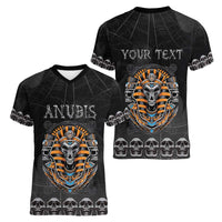 Personalized Halloween Egypt Women V-Neck T-Shirt Skull Anubis - Wonder Print Shop