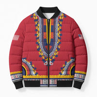 Personalized Liberia Dashiki Bomber Puffer Jacket Red Color - Wonder Print Shop