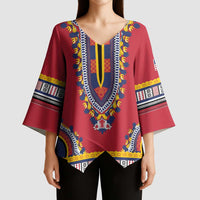 Personalized Liberia Dashiki Kimono Sleeve Blouse Red Color - Wonder Print Shop