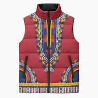 Personalized Liberia Dashiki Sleeveless Puffer Jacket Red Color - Wonder Print Shop