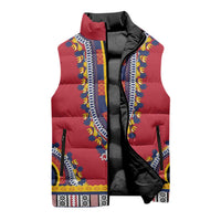 Personalized Liberia Dashiki Sleeveless Puffer Jacket Red Color - Wonder Print Shop