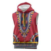 Personalized Liberia Dashiki Sleeveless Zip Hoodie Red Color - Wonder Print Shop