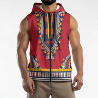 Personalized Liberia Dashiki Sleeveless Zip Hoodie Red Color - Wonder Print Shop