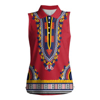 Personalized Liberia Dashiki Women Sleeveless Polo Shirt Red Color - Wonder Print Shop