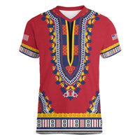 Personalized Liberia Dashiki Women V-Neck T-Shirt Red Color - Wonder Print Shop