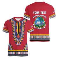 Personalized Liberia Dashiki Women V-Neck T-Shirt Red Color - Wonder Print Shop