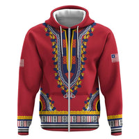 Personalized Liberia Dashiki Zip Hoodie Red Color - Wonder Print Shop