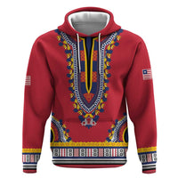 Personalized Liberia Dashiki Zip Hoodie Red Color - Wonder Print Shop