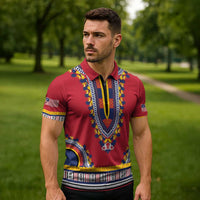 Personalized Liberia Dashiki Zipper Polo Shirt Red Color - Wonder Print Shop