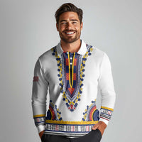 Personalized Liberia Dashiki Long Sleeve Polo Shirt White Color - Wonder Print Shop