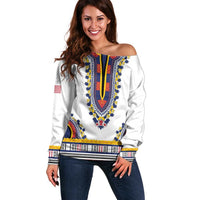 Personalized Liberia Dashiki Off Shoulder Sweater White Color - Wonder Print Shop