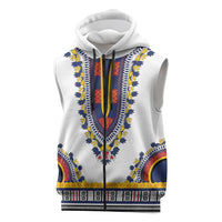 Personalized Liberia Dashiki Sleeveless Zip Hoodie White Color - Wonder Print Shop