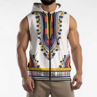 Personalized Liberia Dashiki Sleeveless Zip Hoodie White Color - Wonder Print Shop