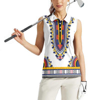 Personalized Liberia Dashiki Women Sleeveless Polo Shirt White Color - Wonder Print Shop