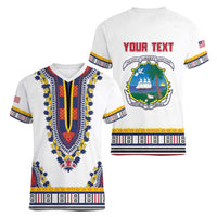 Personalized Liberia Dashiki Women V-Neck T-Shirt White Color - Wonder Print Shop