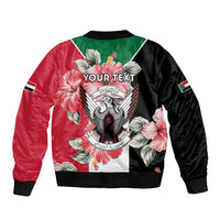 Personalised Sudan Independence Day Sleeve Zip Bomber Jacket Coat Of Arms Mix Hisbicus - Wonder Print Shop