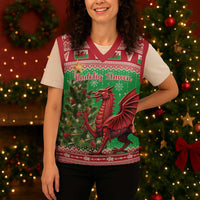 Wales Christmas Knitted V-Neck Vest Welsh Dragon Nadolig Llawen - Wonder Print Shop