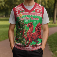 Wales Christmas Knitted V-Neck Vest Welsh Dragon Nadolig Llawen - Wonder Print Shop