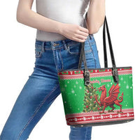 Wales Christmas Leather Tote Bag Welsh Dragon Nadolig Llawen - Wonder Print Shop