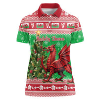 Wales Christmas Women Polo Shirt Welsh Dragon Nadolig Llawen - Wonder Print Shop