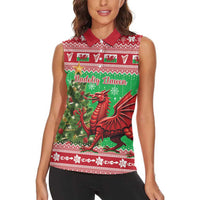 Wales Christmas Women Sleeveless Polo Shirt Welsh Dragon Nadolig Llawen - Wonder Print Shop