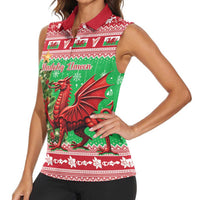 Wales Christmas Women Sleeveless Polo Shirt Welsh Dragon Nadolig Llawen - Wonder Print Shop