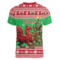 Wales Christmas Women V-Neck T-Shirt Welsh Dragon Nadolig Llawen - Wonder Print Shop