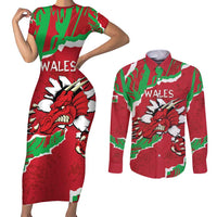Personalised Wales Couples Matching Short Sleeve Bodycon Dress and Long Sleeve Button Shirt Welsh Dragon - Wonder Print Shop