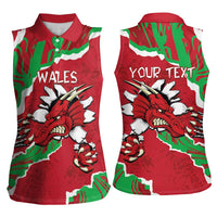 Personalised Wales Women Sleeveless Polo Shirt Welsh Dragon - Wonder Print Shop