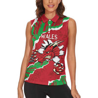 Personalised Wales Women Sleeveless Polo Shirt Welsh Dragon - Wonder Print Shop