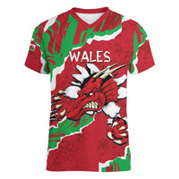 Personalised Wales Women V-Neck T-Shirt Welsh Dragon - Wonder Print Shop