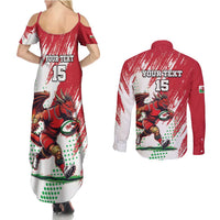 Wales Rugby Custom Couples Matching Summer Maxi Dress and Long Sleeve Button Shirt Welsh Dragon Mascot - Wonder Print Shop