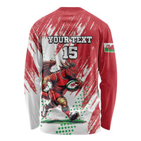 Wales Rugby Custom Long Sleeve Shirt Welsh Dragon Mascot - Wonder Print Shop