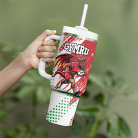 Custom Wales Rugby Tumbler With Handle Welsh Dragon Mascot - Wonder Print Shop