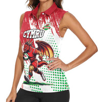 Wales Rugby Custom Women Sleeveless Polo Shirt Welsh Dragon Mascot - Wonder Print Shop