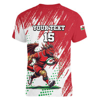 Wales Rugby Custom Women V-Neck T-Shirt Welsh Dragon Mascot - Wonder Print Shop