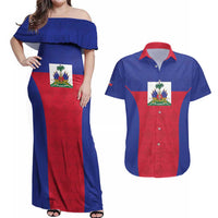 Custom Haiti Football Couples Matching Off Shoulder Maxi Dress and Hawaiian Shirt Les Grenadiers 2026 Back to the World Cup - Wonder Print Shop