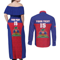 Custom Haiti Football Couples Matching Off Shoulder Maxi Dress and Long Sleeve Button Shirt Les Grenadiers 2026 Back to the World Cup - Wonder Print Shop