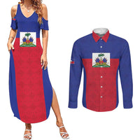 Custom Haiti Football Couples Matching Summer Maxi Dress and Long Sleeve Button Shirt Les Grenadiers 2026 Back to the World Cup - Wonder Print Shop