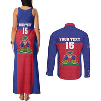 Custom Haiti Football Couples Matching Tank Maxi Dress and Long Sleeve Button Shirt Les Grenadiers 2026 Back to the World Cup - Wonder Print Shop