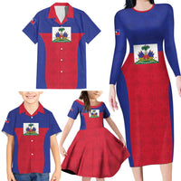 Custom Haiti Football Family Matching Long Sleeve Bodycon Dress and Hawaiian Shirt Les Grenadiers 2026 Back to the World Cup - Wonder Print Shop